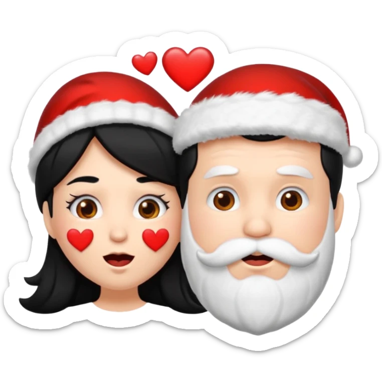 Make an emoji of a Santa Claws couple, but with hearts falling from their mouths, and both with black hair. sticker