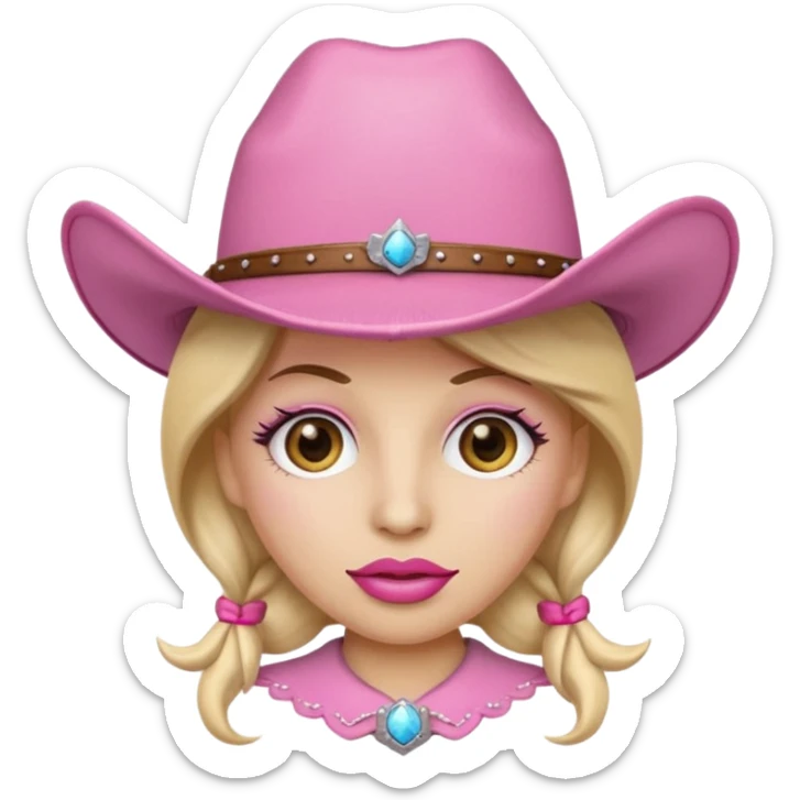  emoji wearing a pink cowgirl hat with long eyelashes and big lips  sticker