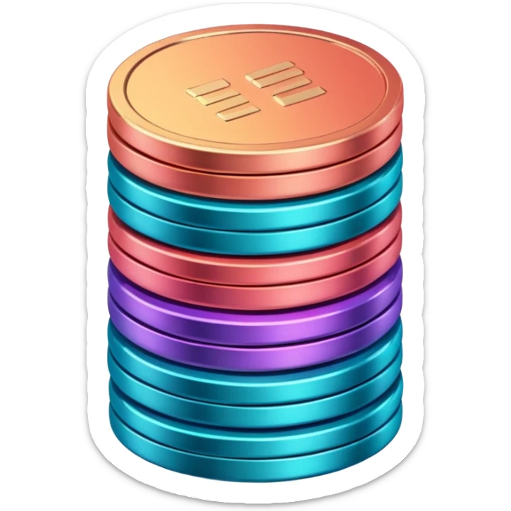 Stack of coins in gradient of turquoise, blue, pink, purple, and coral color sticker