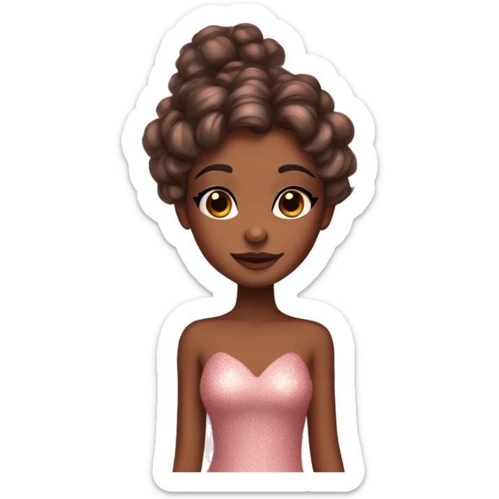Brown skin fairy with brown hair pink dress sparkly eyeshadow and long eyelashes sticker