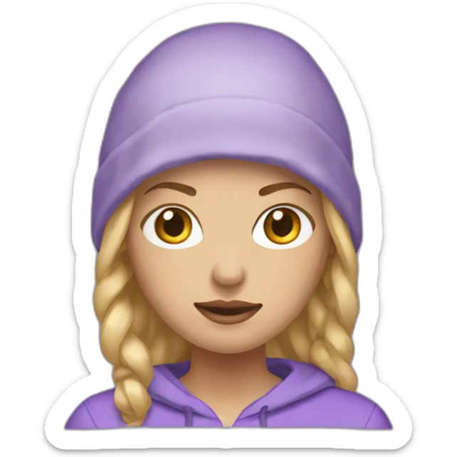 woman with blonde hair that is tied up wearing a lilac hoodie sticker