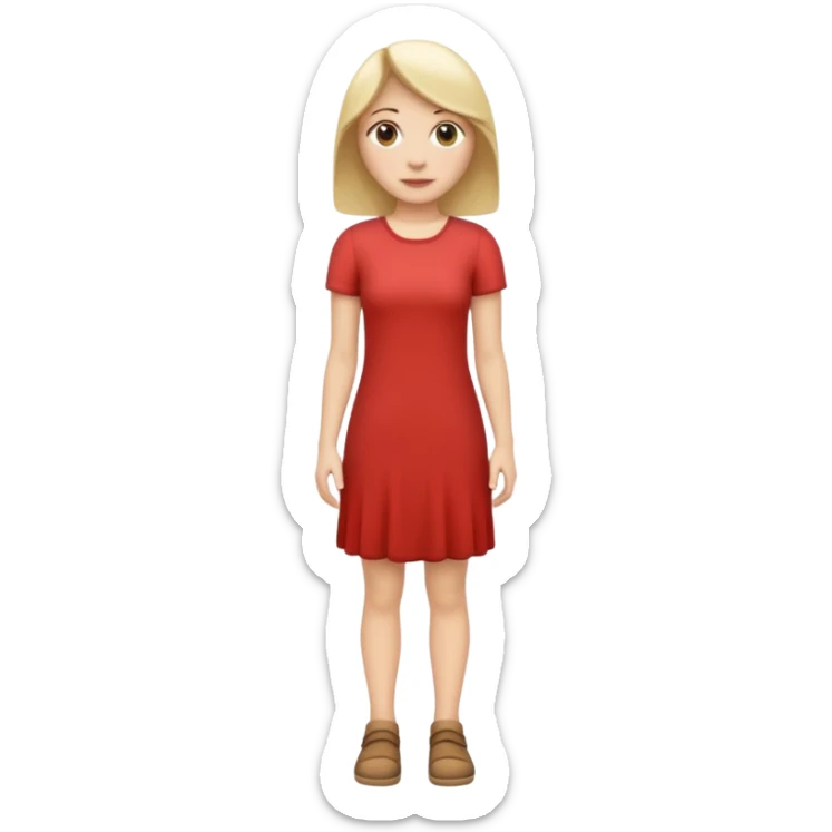 Create me an emoji of a full body white female in a casual dress, looking slightly to her right. sticker