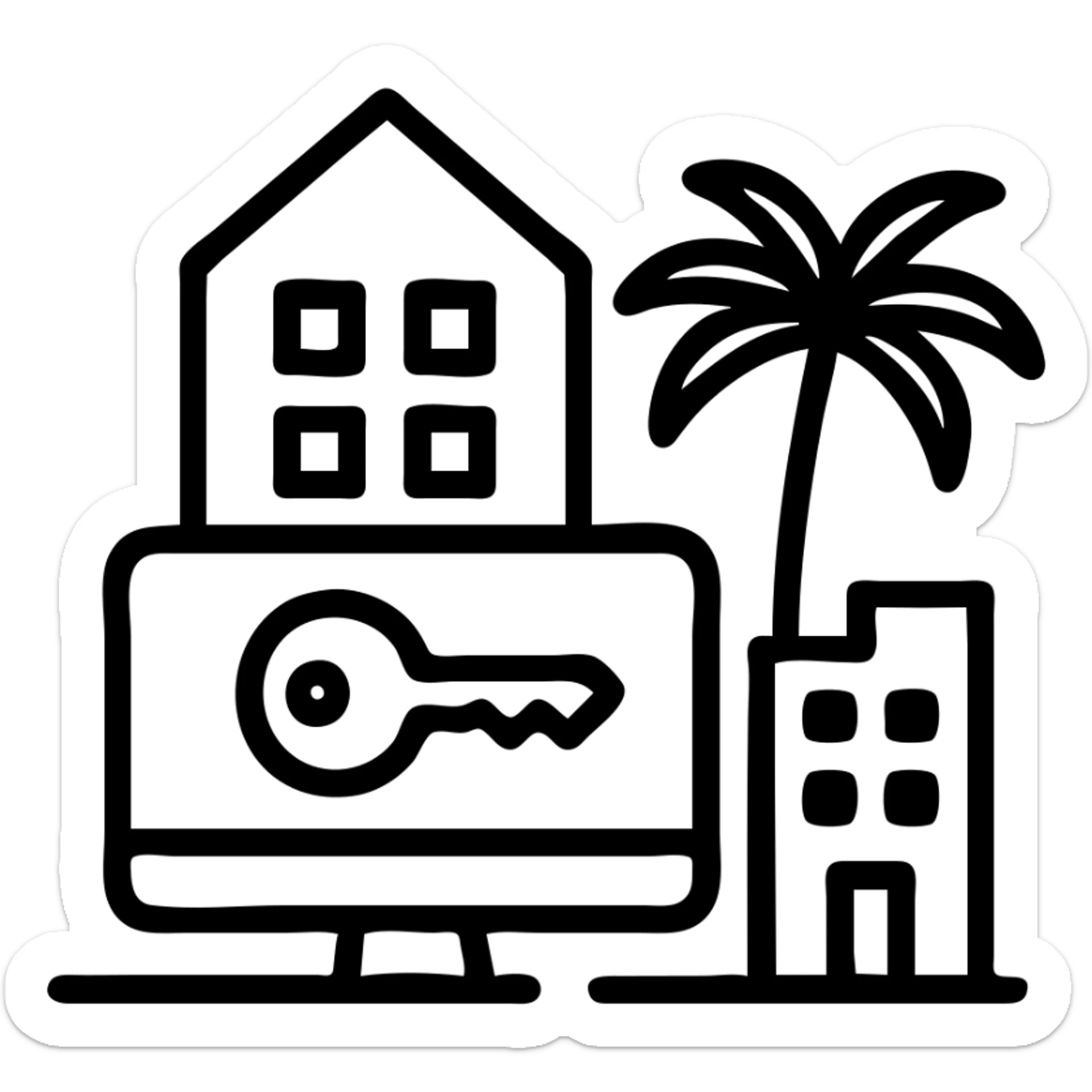 Ícono de real estate que refleje que contamos con acceso real al mercado inmobiliario de Miami: Desde propiedades off-market hasta alianzas directas con desarrolladores de lujo. sticker