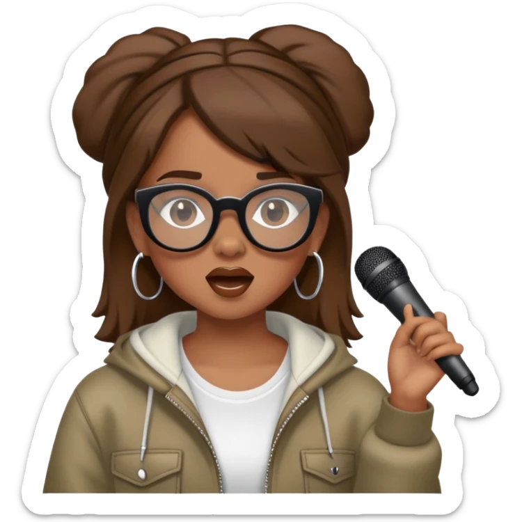 a very hiphop girl singing rap and she has brown hair with black glasses  sticker