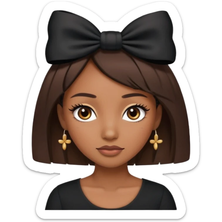 Adult woman with black cute  cut with a black top and a bow on her head with long lashes sticker