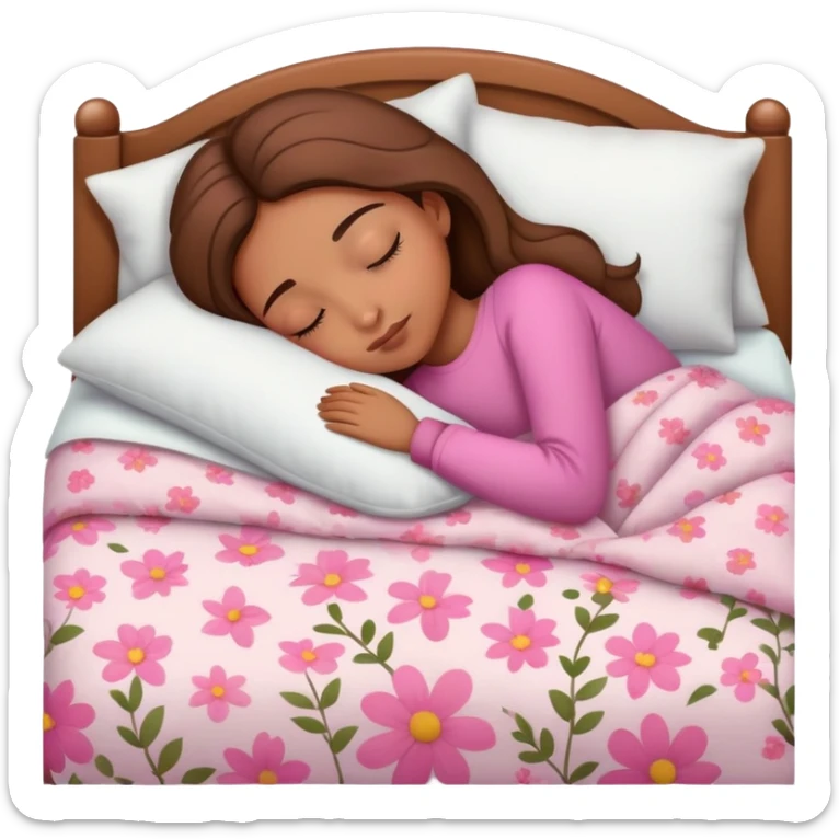 light brown girl beautiful finish sleeping on her bed with pinky floral design  sticker