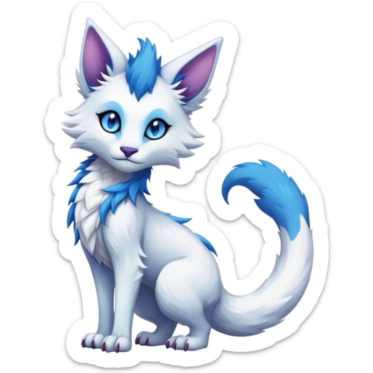 Kawaii dark edgy fantasy ethereal feline-vernid-sergal-fursona animal creature with a tufted tail full body sticker