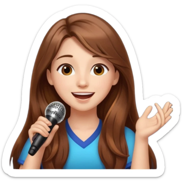 Beautiful Girl with long brown hair singing karaoke funny light blue aesthetic background with lights sticker