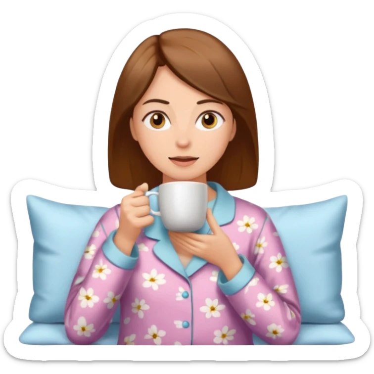 Woman drinking coffee and The edges of the eyes are wide open in the morning sticker