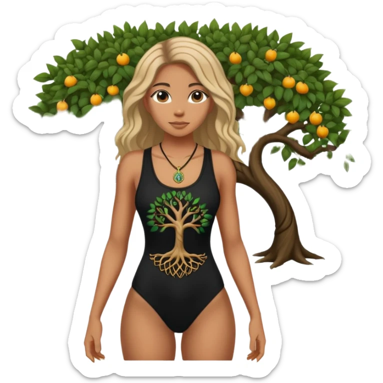 Women’s Black weaved tank top body suit with a tree of life pendant woven in sticker