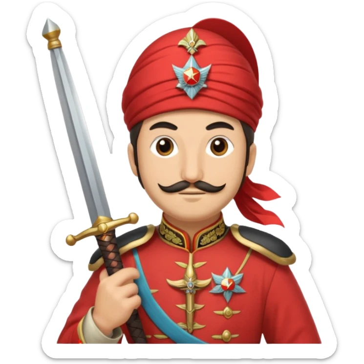 Ottoman janissary in red army dress holding a sword sticker