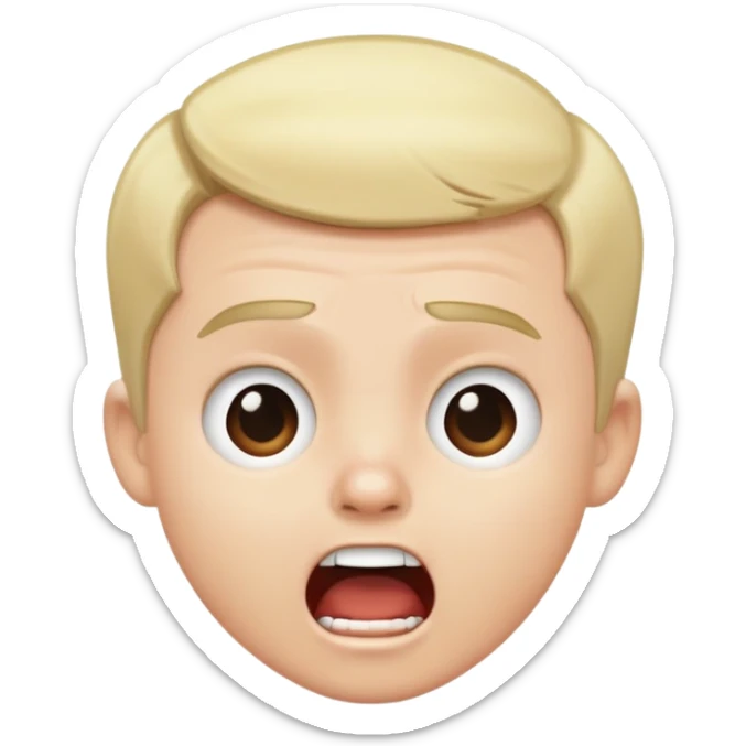 white kid with short blonde hair in a combover and is yelling sticker