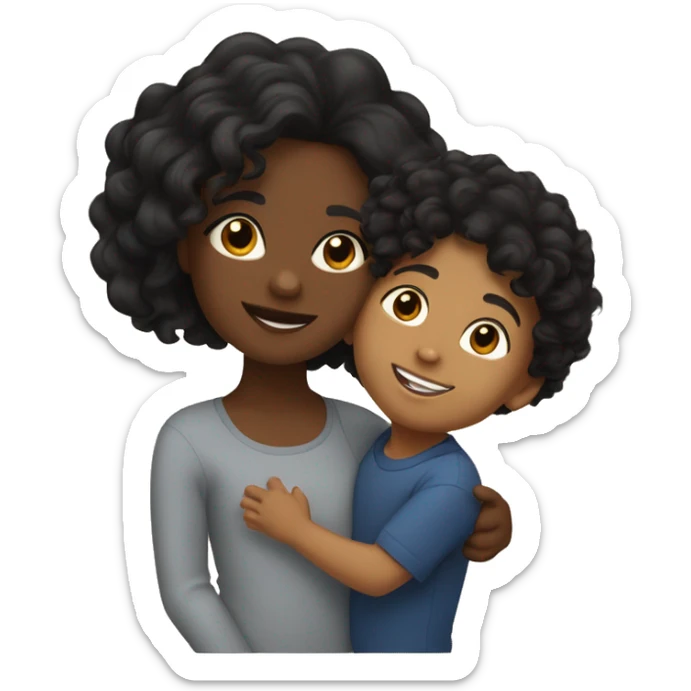 me with my 4-year-old son. I’m a Colombian woman with long wavy black hair and hazel eyes. My son, mixed French, Congolese, and Colombian, has slightly darker skin, curly hair on top, short sides, and black eyes.” sticker