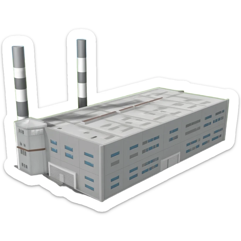 a military industrial building from an overhead view in a foreign country in the style of dark realism sticker