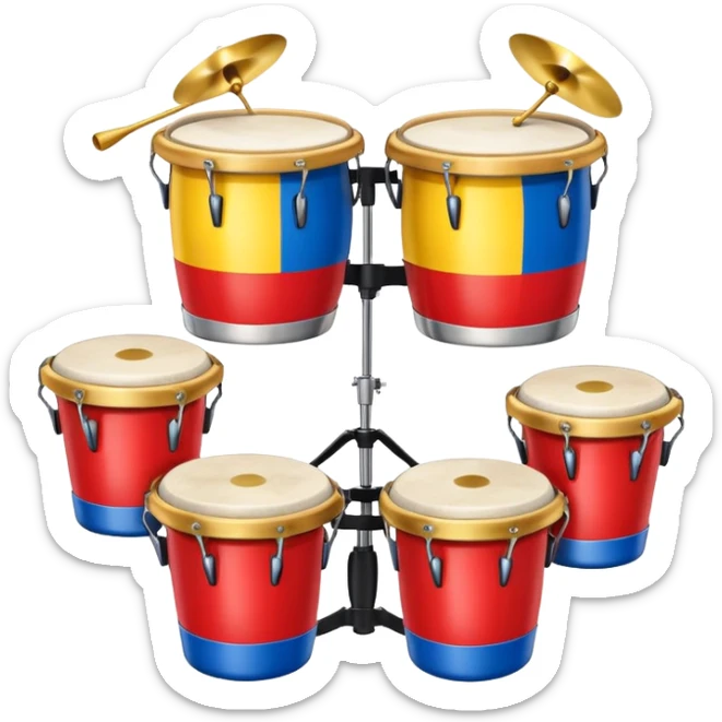 Colombian salsa music instruments - congas, trumpet, and timbales with Colombian flag colors sticker