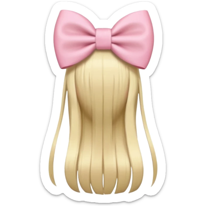 back view of long blonde hair with a pastel pink bow, straight hair, iOS Apple emoji style sticker