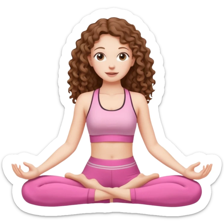 pale white girl with long brown curly hair yoga pink sticker