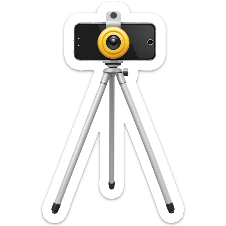 3D Apple-style emoji of a white tripod holding an iPhone 16 Pro,
rear view, visible camera lenses,
clean white background, smooth rounded design sticker