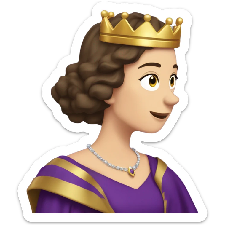 Caucasian long  brunette woman wearing formal royal purple robes and a crown who is pouring her heart out to the man she adores  sticker