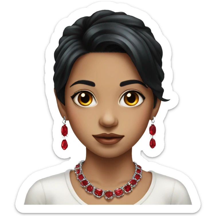 portrait of a girl with black hair with red highlights jewelry sticker