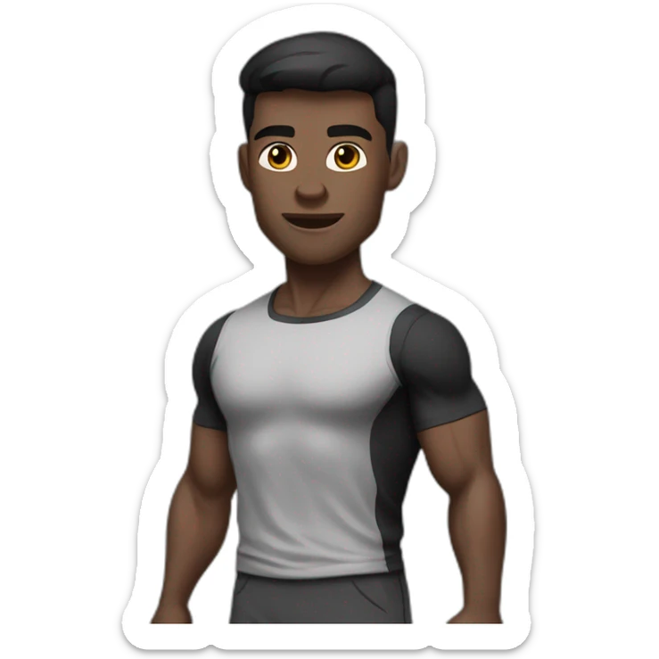 Surprised Pale skinned Fit Man With the biceps and dark brown hair in black shirt, gray sports shorts and white Sneakers sticker