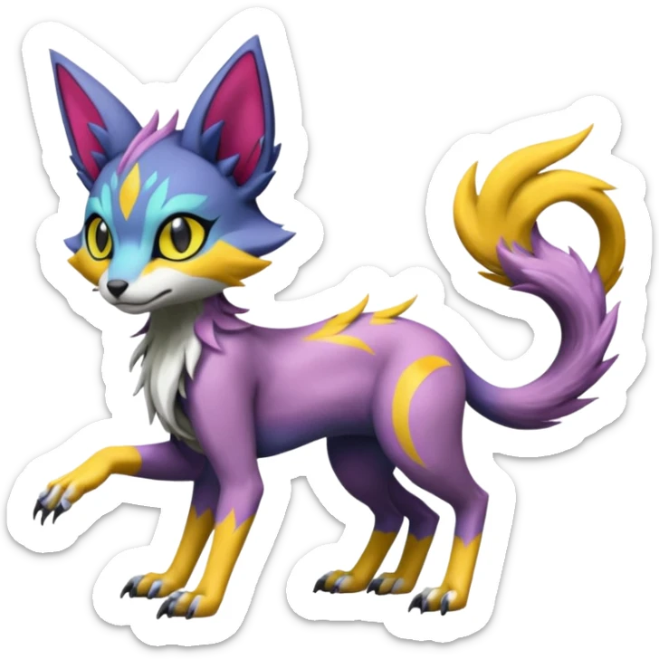 Colorful Meloetta-Lykoi-Sergal-Renamon-Wargreymon-Pokémon-Digimon-Fakémon-fusion-hybrid-creature sticker