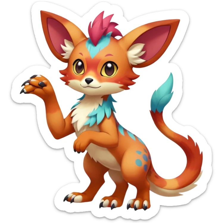 Male bright-colored multi-colored cute cool exotic anime-styled Falvie-Fionbri-fantasy-creature-fursona-Fakémon-Pokémon, full body, with markings sticker