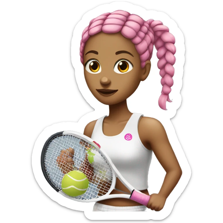 White Tennis girl with pink braids and arm tattoos sticker