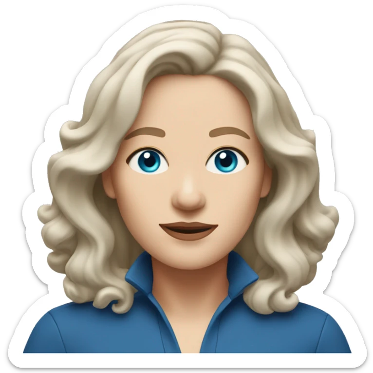 midlife white woman with blue eyes and layered shoulder length wavy hair sticker