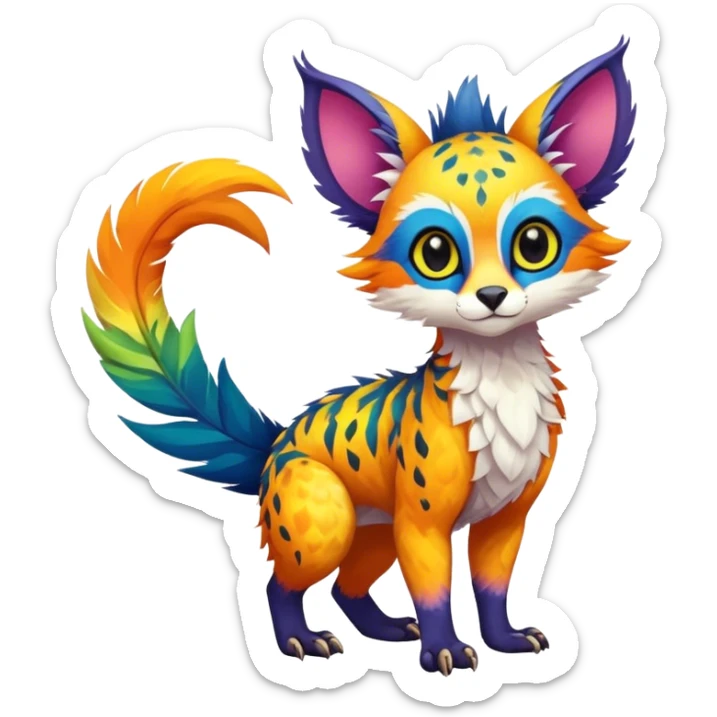 Feral Rare Fantasy vibrant tropical Vernid-Trico-species by LiLaiRa, random markings, tufted tail, tufted ears, full body sticker