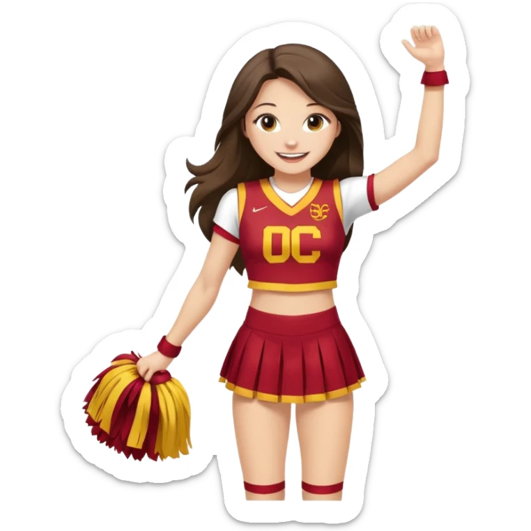 full body skinny white happy long haired brunette girl USC cheerleader sticker