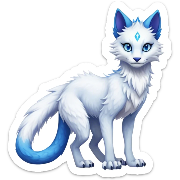 Kawaii dark vibrant edgy fantasy ethereal feline-vernid-sergal-fursona animal creature with a tufted tail full body sticker