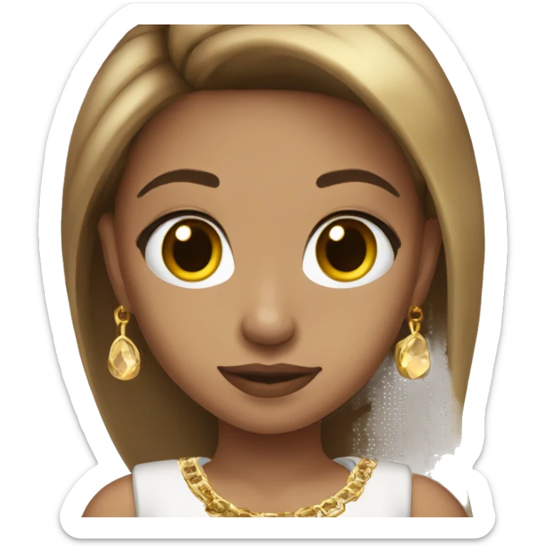 Straight long brown hair light skinned baddie girl with gold jewellery  sticker