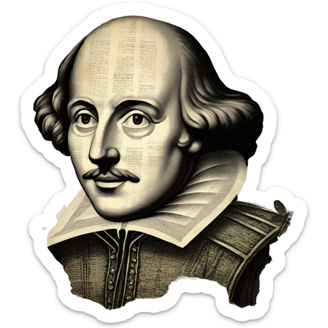 Shakespeare made of newspaper cuttings handwriting 420 hemp roses flowers plants leaves dragonfly mulberries Italy sticker