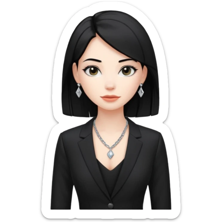 👩🏻‍⚖️ i need an image like this for a political analays with black hair and blck open necked suit sticker