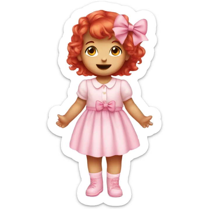 cute baby girl with pink bow and red hair sticker