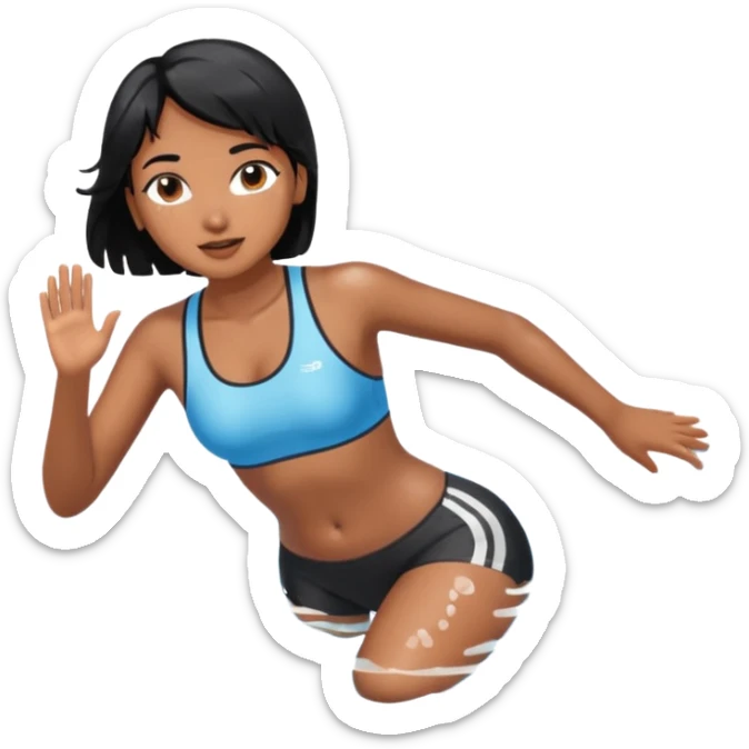 A girl swimming in Goan ocean. Girl should have black hair, clothes should be shorts and tank top or sports bra because she is Indian. Color should be brown like light dusky not dark sticker