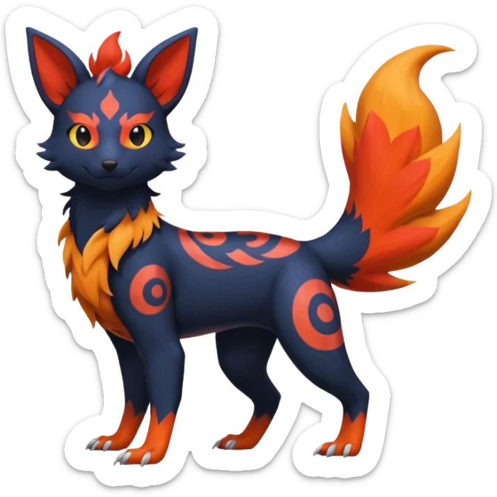
Canine-Litten-Amaura-Salandit-Noibat-Flareon-Fakémon-fusion (full body) with intricate markings sticker