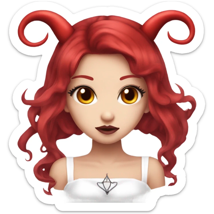 hime goth gyaru girl, devil horns, red hair, red dress sticker