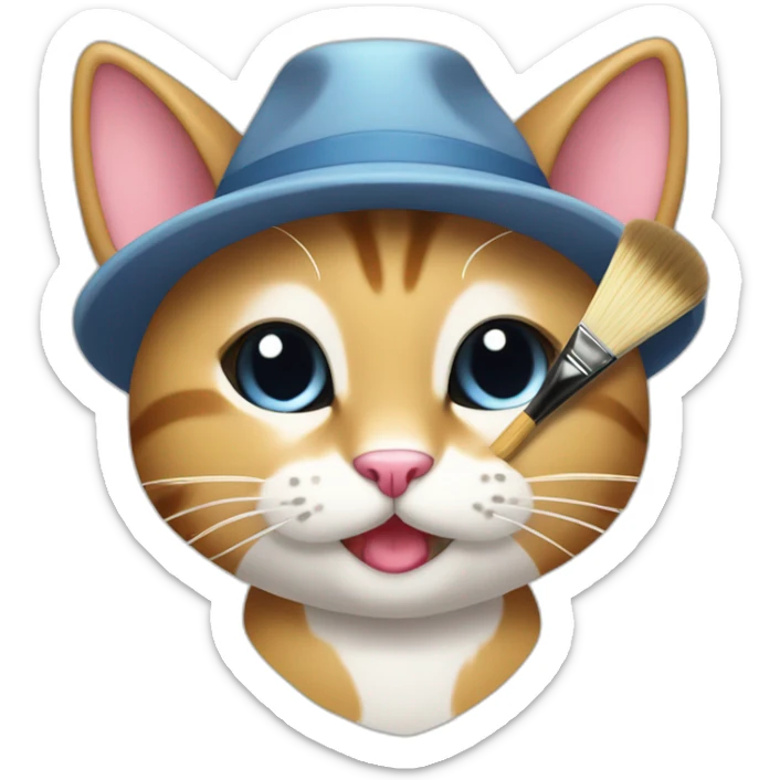 Kawaii cat artist in hat with palette and brush so it can be used as a mouse cursor sticker