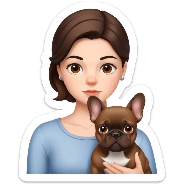 Brunette girl with a brown french bulldog sticker