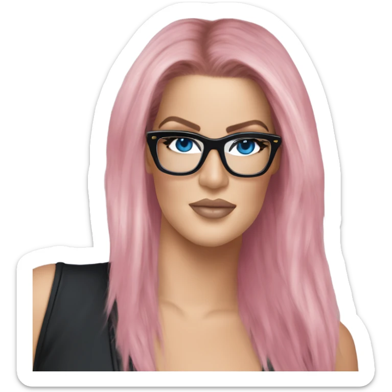 Photo Realistic khloe kardashian stylish pink hair BLUE eyes and glasses elegant  sticker