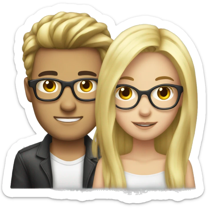 Brunette guy glasses and long blonde hair girl couple sticker
