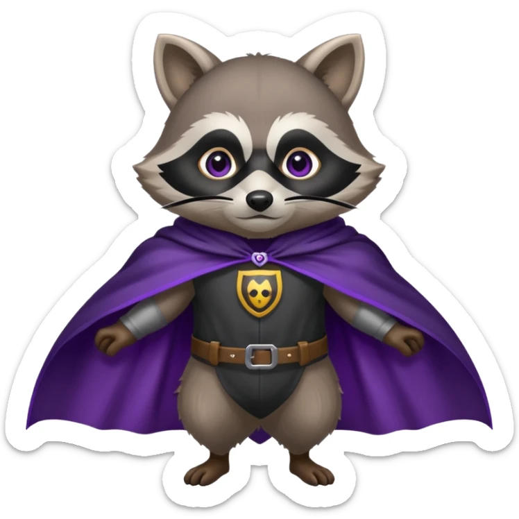 alors ce raton laver doit être équipé d'une cape de thieving noir avec trim bordure mauve comme dans le jeu old school runescape. au centre de la cape une icone de masque de voleur est visible sticker
