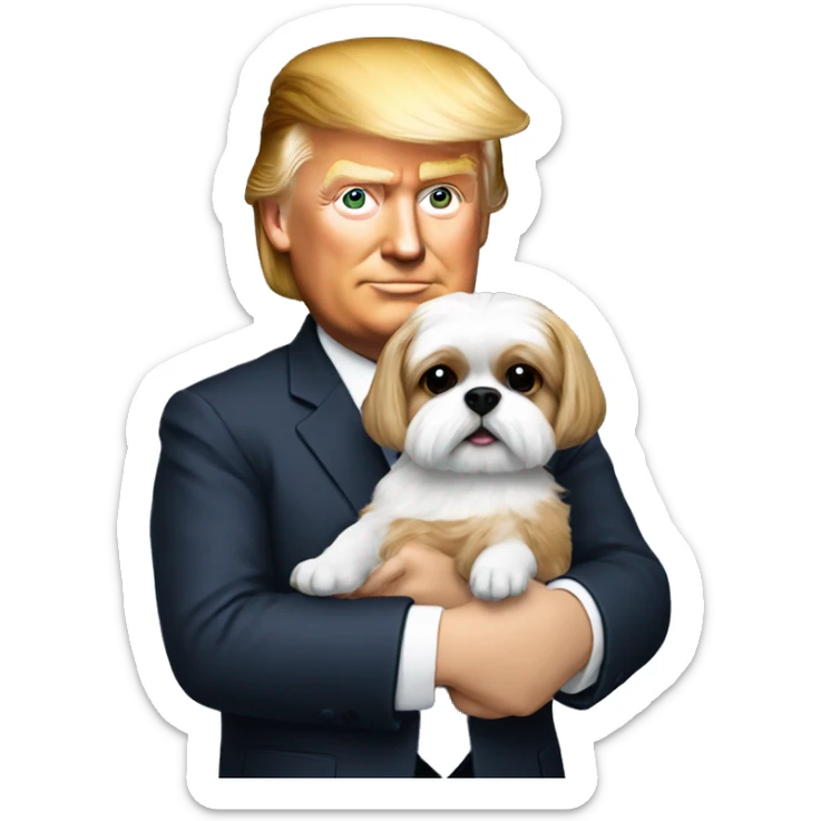 Donald trump holding a shih tzu dog in his arms sticker