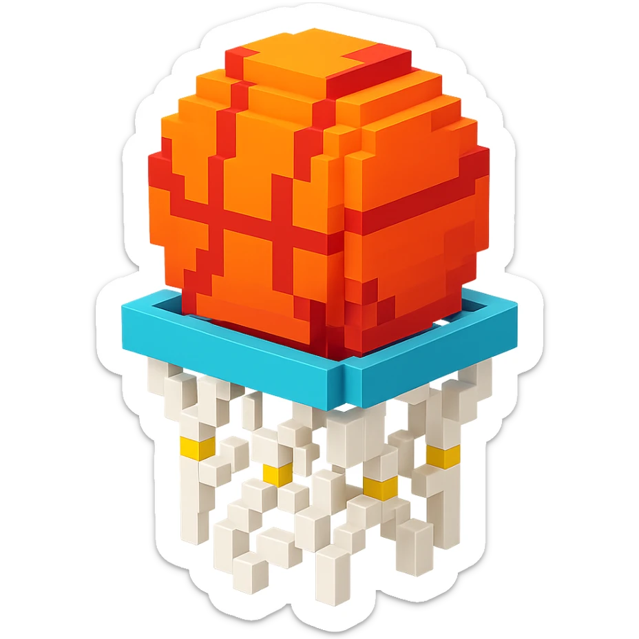 Voxel-style basketball in a net, variation 6 sticker