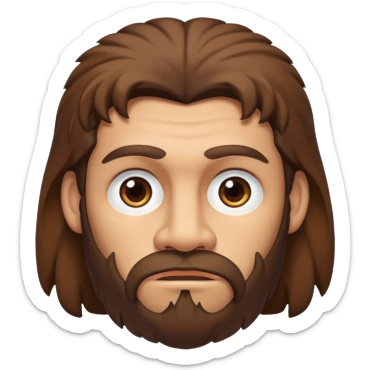 caveman with a long jawline, butt chin, brown hair, slight unibrow, brown eyes, and tan skin sticker