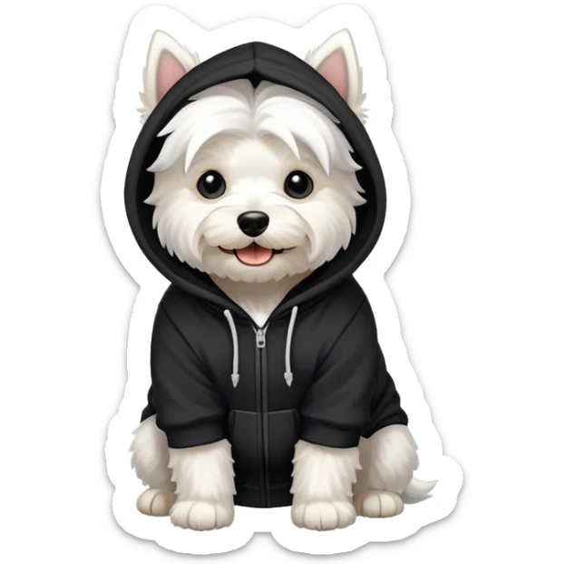 west highland white terrier￼ wearing a black hoodie emoji￼ sticker