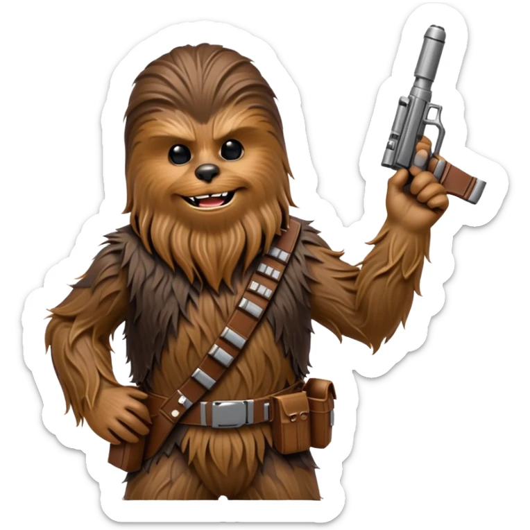 Chewbacca, the wookiee from Star Wars with brown fur and bandolier sticker