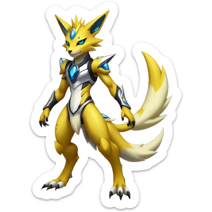  Cool Edgy Shiny Futuristic Ethereal Legendary Zeraora-Digimon-Lombax-Renamon-hybrid full body sticker